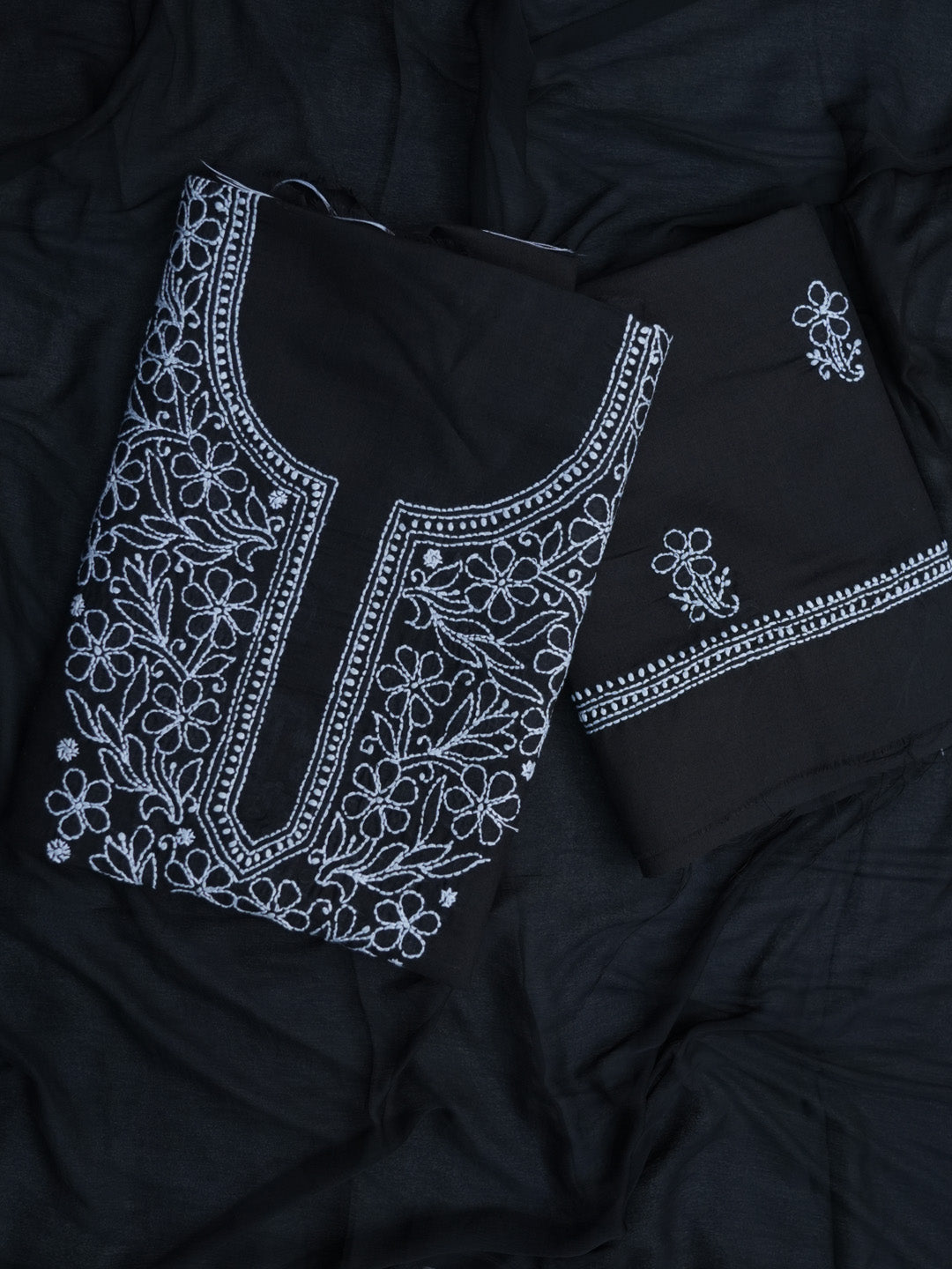 Women Hand Embroidered Chikankari Cotton Dressmaterial PCSCU00104FS-BLACK