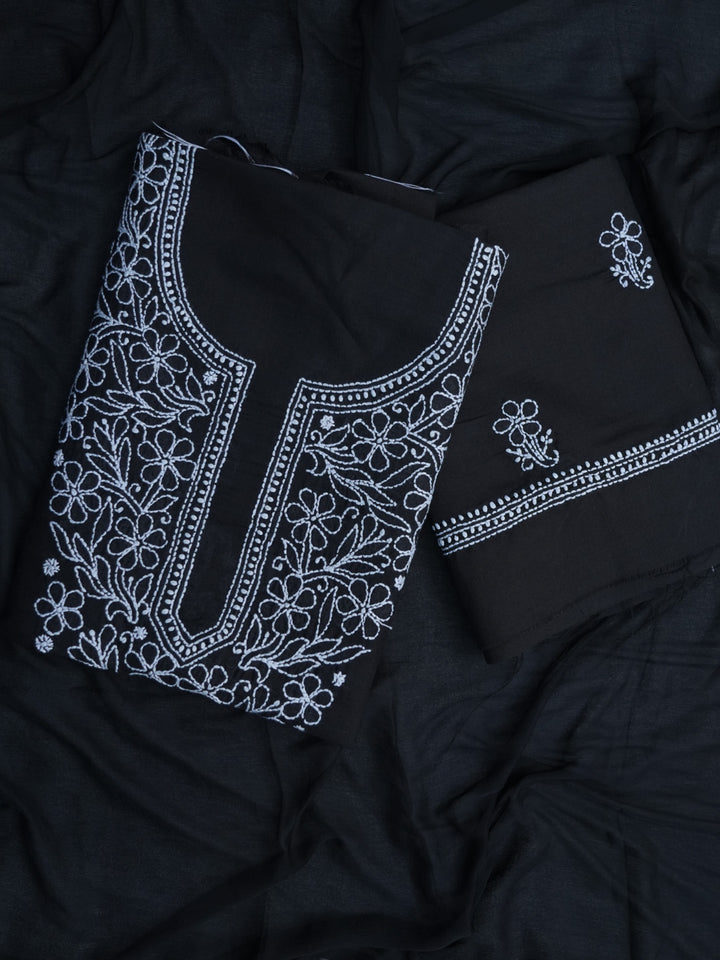 Women Hand Embroidered Chikankari Cotton Dressmaterial PCSCU00104FS-BLACK