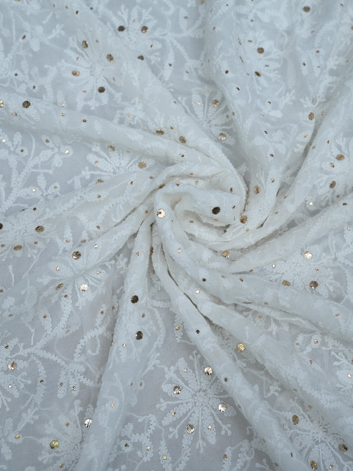 Women Hand Embroidered Chikankari Viscose Georgette Dressmaterial PC4124-WHITE3