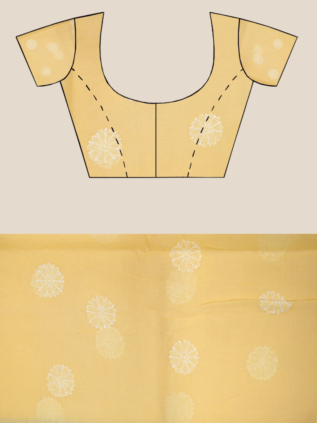 Hand Embroidered Chikankari Cotton Saree PCSAR02 Yellow