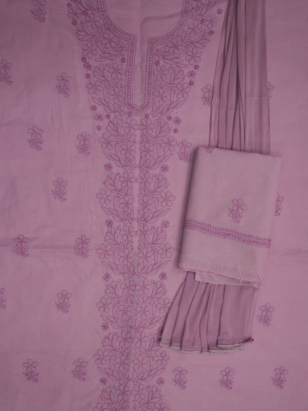 Women Hand Embroidered Cotton Chikankari Dress MaterialPCSCU00406FS-ONIONPINK