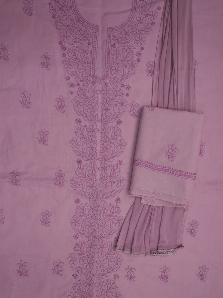Women Hand Embroidered Cotton Chikankari Dress MaterialPCSCU00406FS-ONIONPINK