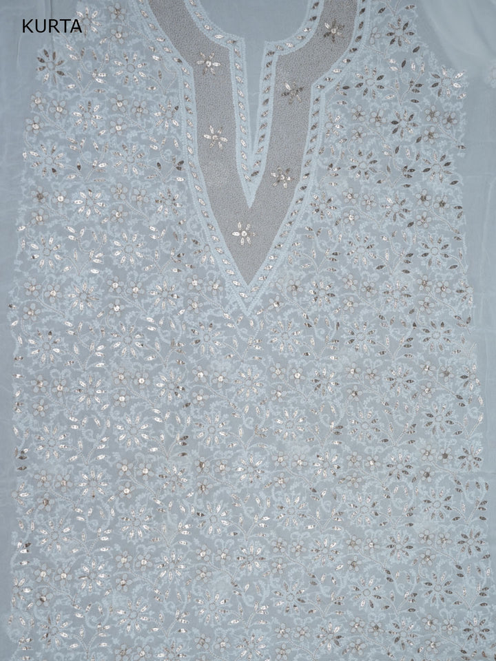 Women Hand Embroidered Chikankari Viscose Georgette Dressmaterial PC4124-WHITE2