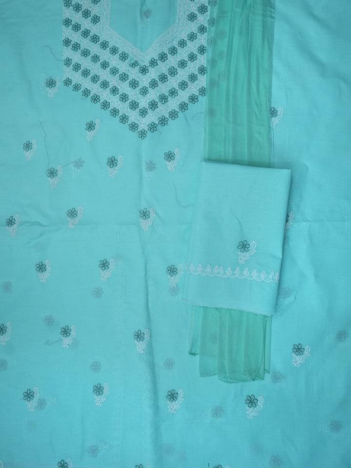 Women Hand Embroidered Chikankari Cotton Dressmaterial PCSCU00102FS-Seagreen