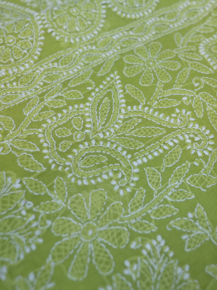Hand Embroidered Chikankari Cotton Saree PCSAR02 Lightgreen