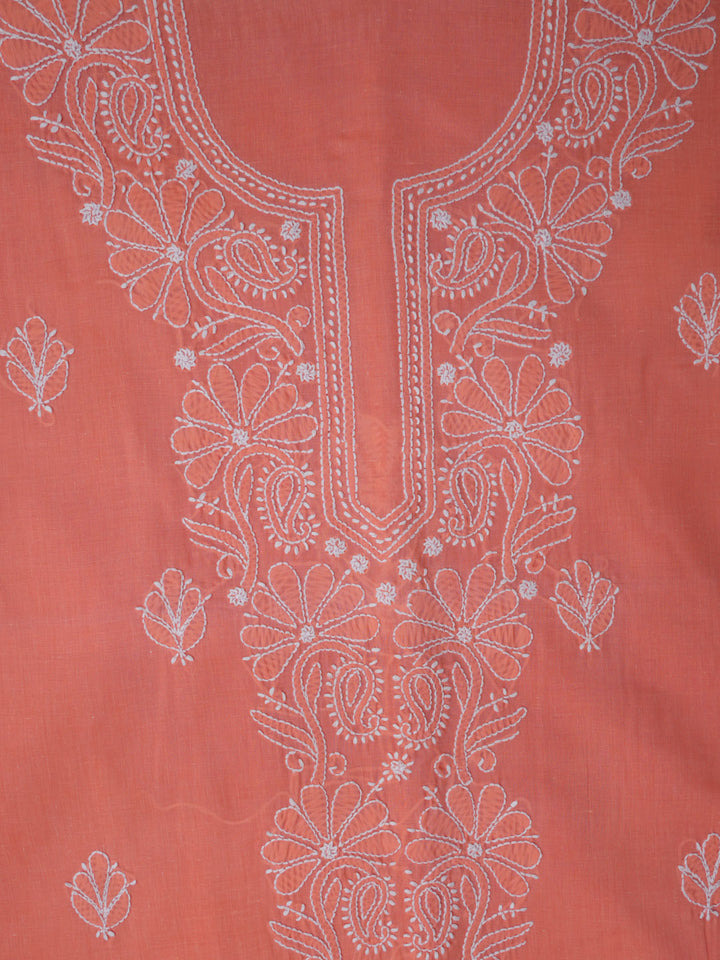 Women Hand Embroidered Chikankari Cotton Dressmaterial PCSCU00104FS-Darkpeach