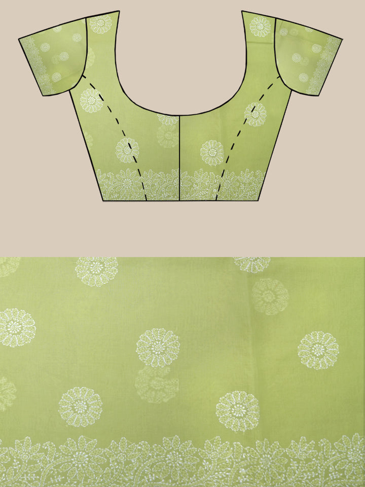 Hand Embroidered Chikankari Cotton Saree PCSAR02 Green