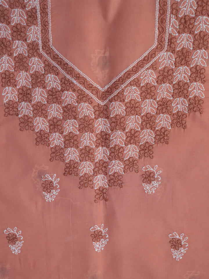 Women Hand Embroidered Chikankari Cotton Dressmaterial PCSCU00102FS-PEACH