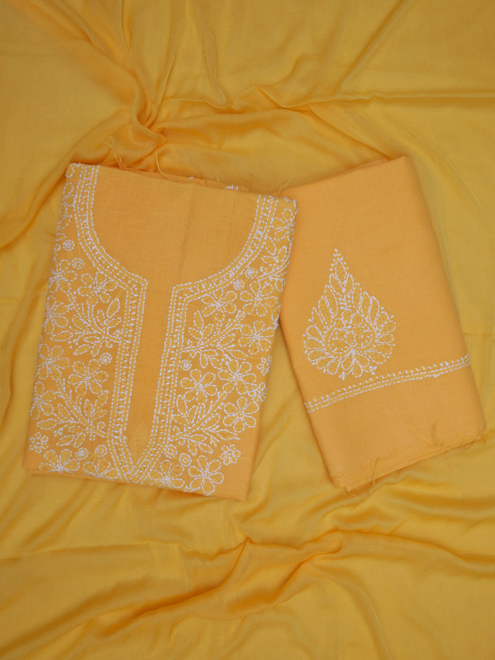 Women Hand Embroidered Cotton Chikankari Dress Material PCSCU00104FS Yellow