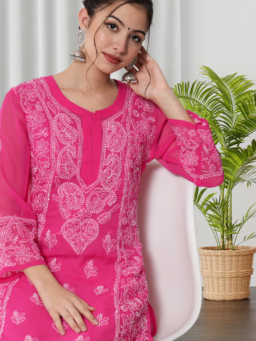 Hand Embroidered Chikankari Georgette straight Kurta With Matching Slip- PC3485