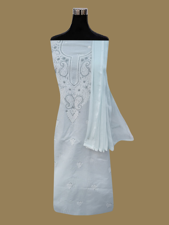 Women Hand Embroidered Cotton Chikankari Dress Material PCSCU00104FS-LIGHTGREY