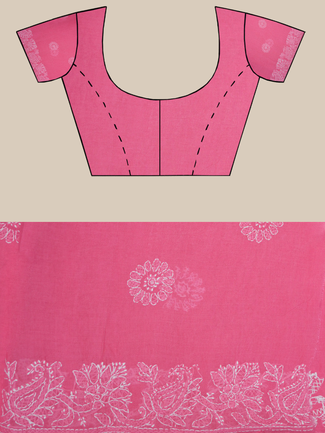 Hand Embroidered Chikankari Cotton Saree PCSAR02 Darkpink