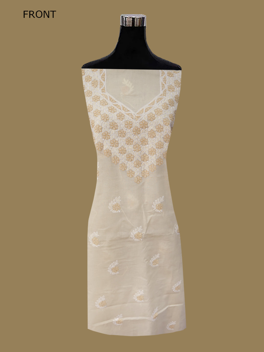 Women Hand Embroidered Chikankari Cotton Dressmaterial PCSCU00102FS-CREAME