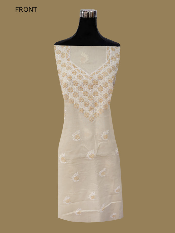 Women Hand Embroidered Chikankari Cotton Dressmaterial PCSCU00102FS-CREAME