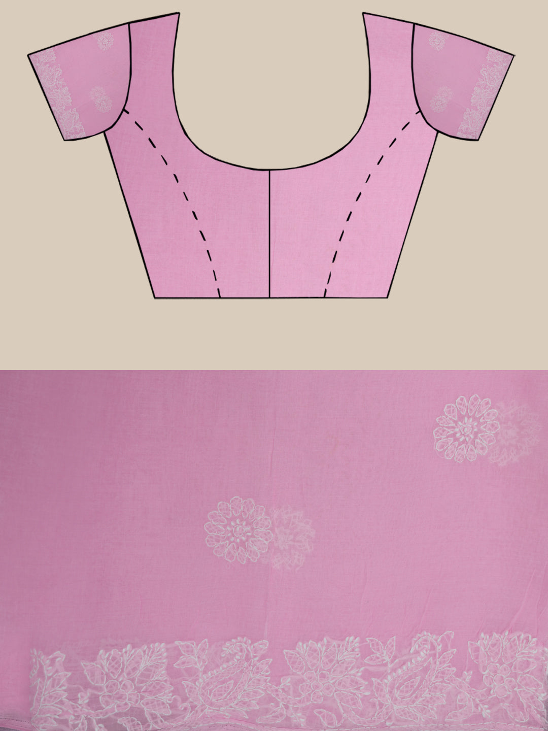 Hand Embroidered Chikankari Cotton Saree PCSAR02 Pink