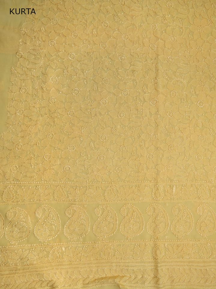 Women Hand Embroidered Chikankari Viscose Georgette Kurta Fabric PC4122-YELLOW