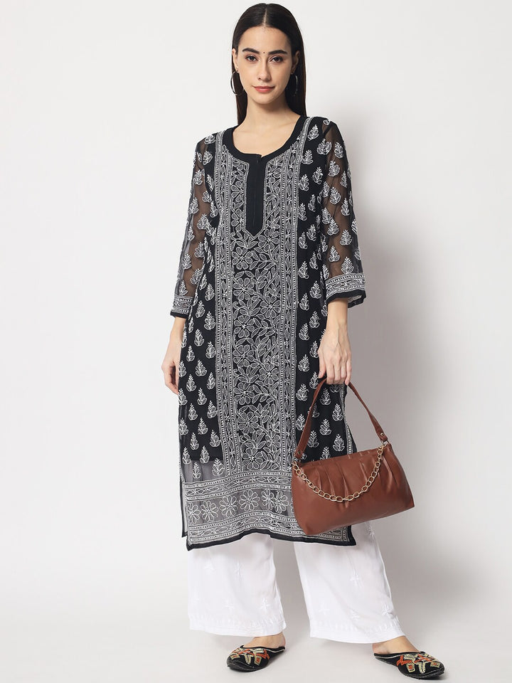 Hand Embroidered Chikankari Georgette Straight Kurta With Matching Slip- PC3594