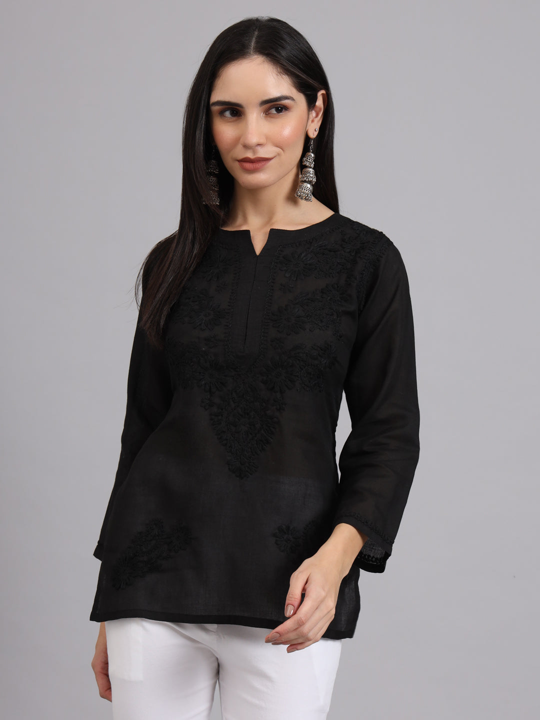 Women Hand Embroidered Chikankari Cotton Kurti PC3405