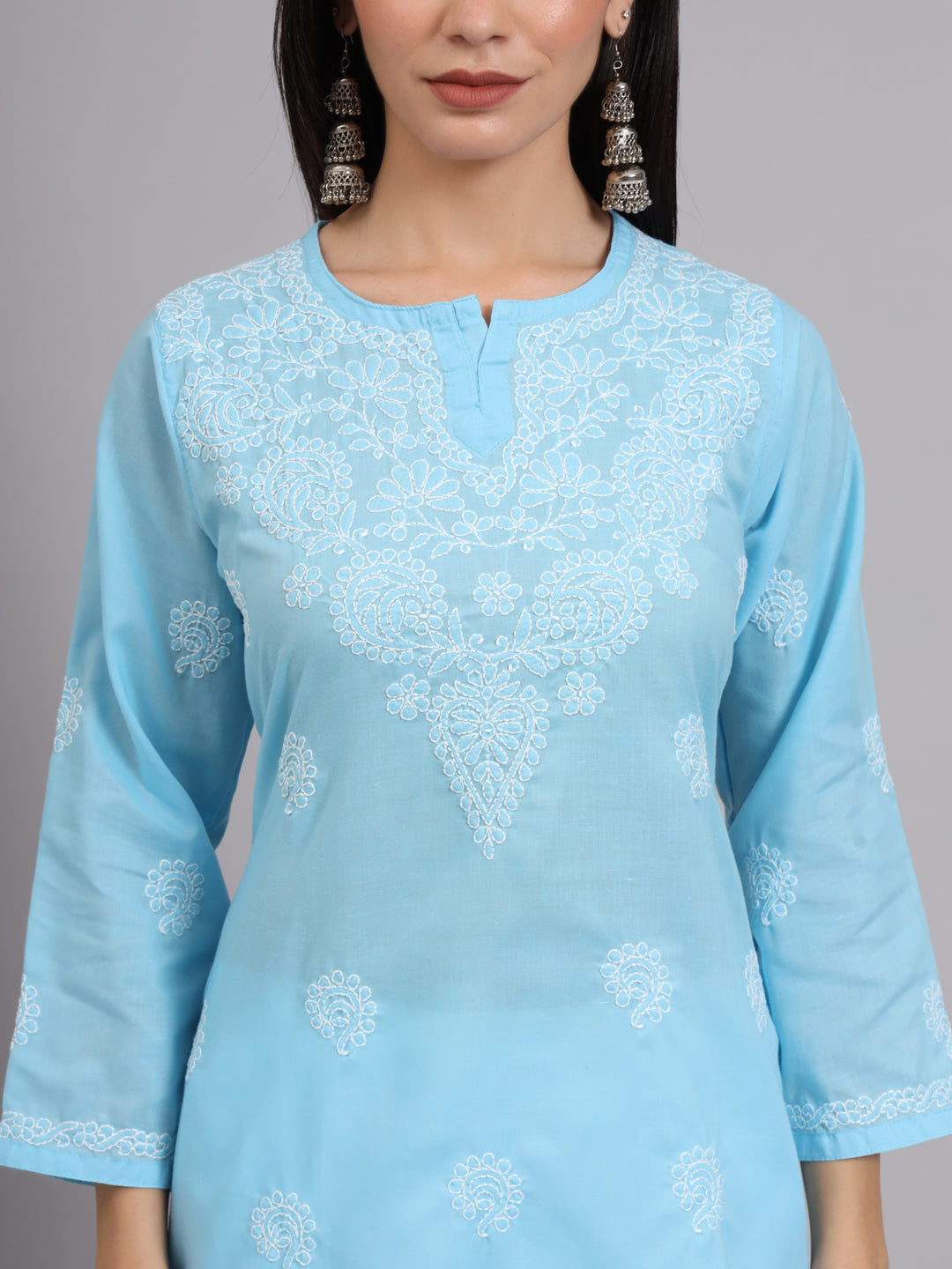 Women Hand Embroidered Lucknowi Chikankari Cotton Ethnic Motifs Kurti PC3998