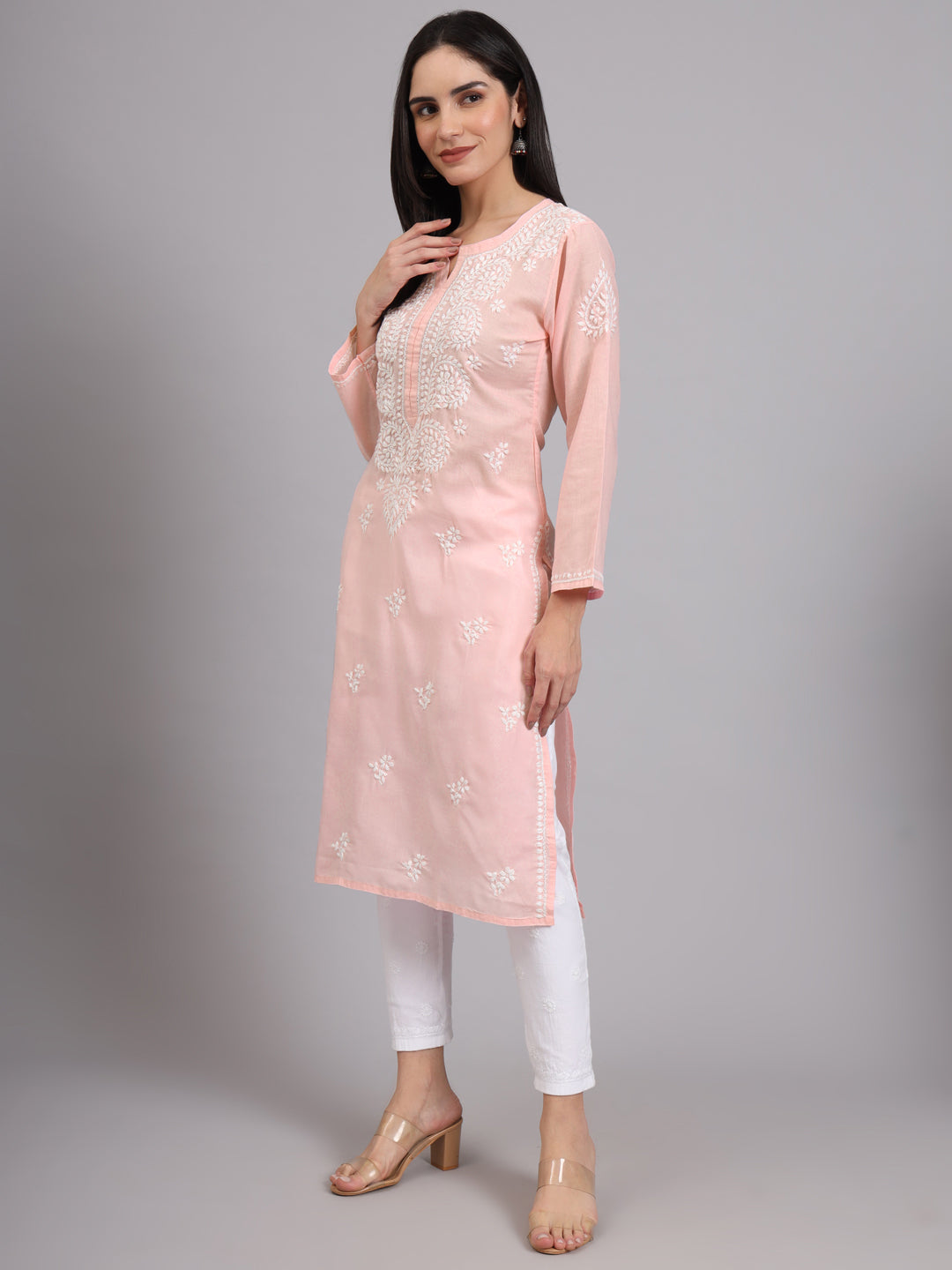 Women Hand Embroidered Lucknowi Chikankari Cotton Ethnic Motifs Kurta PC3997