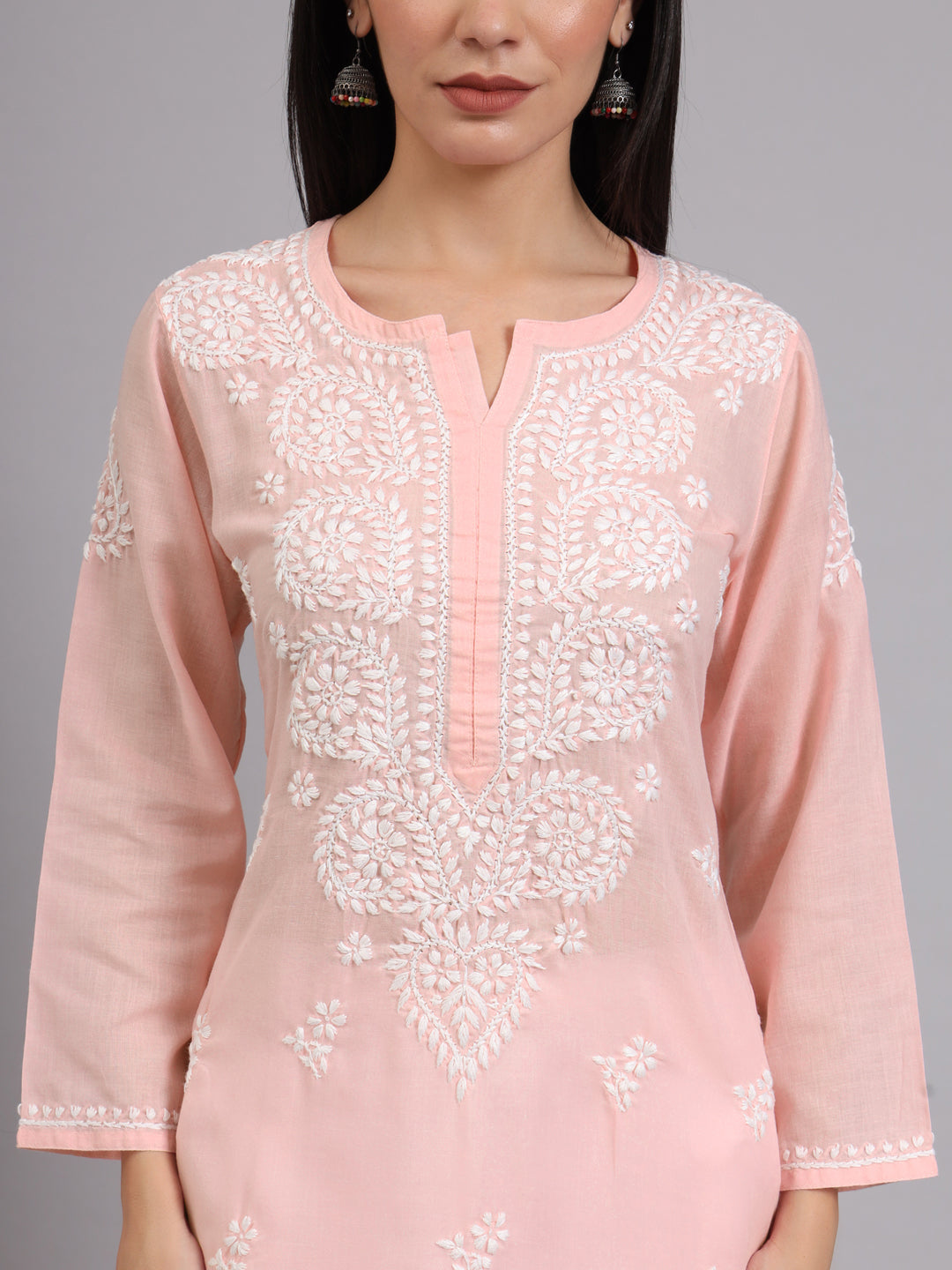 Women Hand Embroidered Lucknowi Chikankari Cotton Ethnic Motifs Kurta PC3997