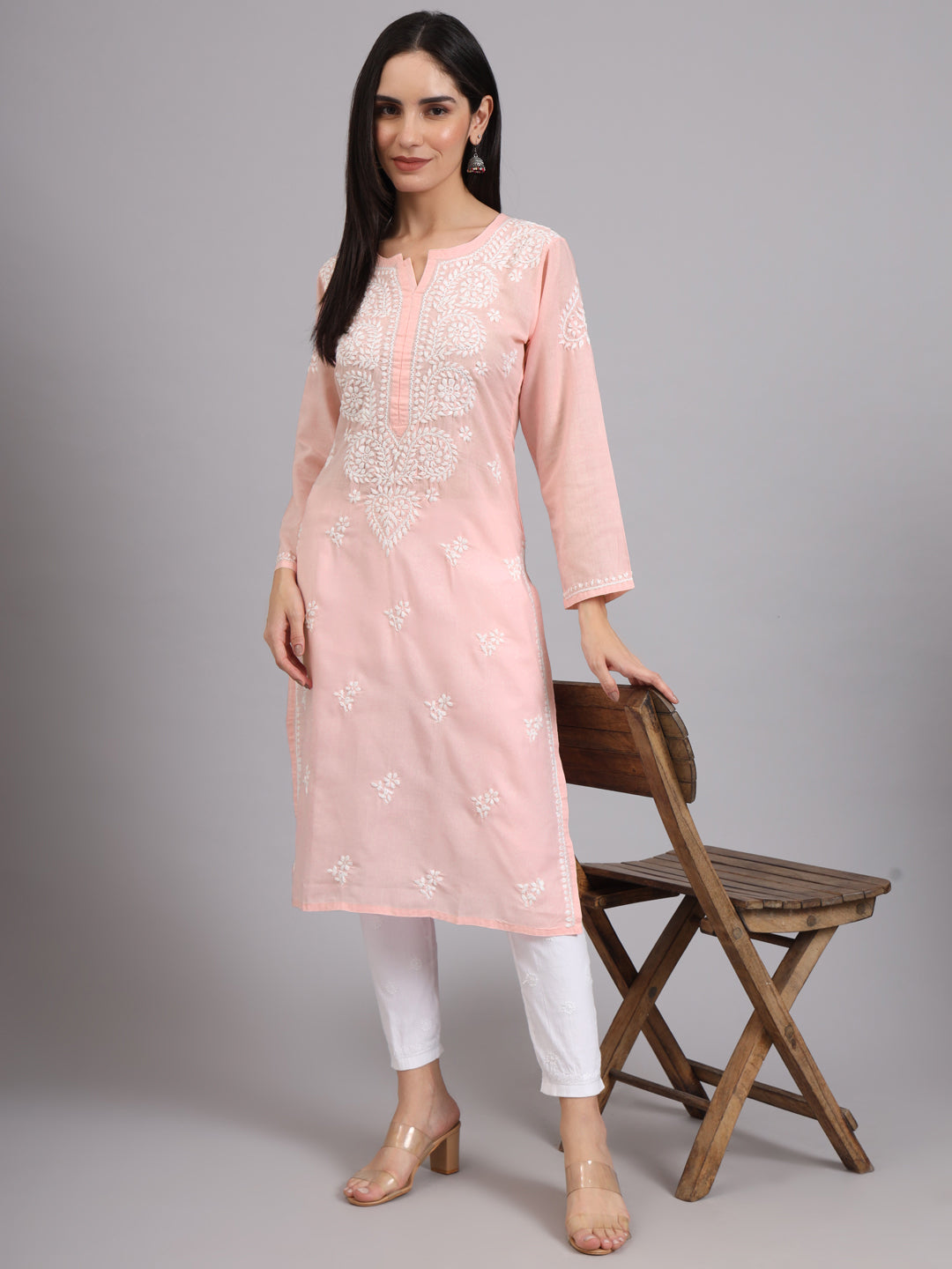 Women Hand Embroidered Lucknowi Chikankari Cotton Ethnic Motifs Kurta PC3997