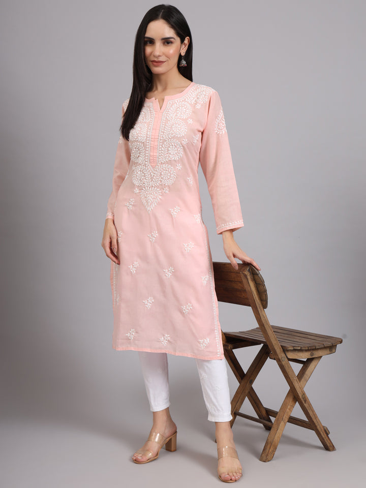 Women Hand Embroidered Lucknowi Chikankari Cotton Ethnic Motifs Kurta PC3997