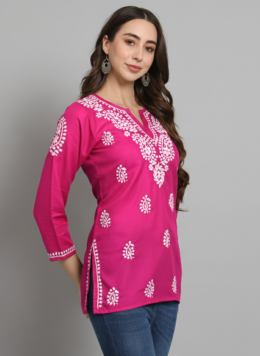 Women Hand Embroidered Chikankari Cotton Kurti PC3828