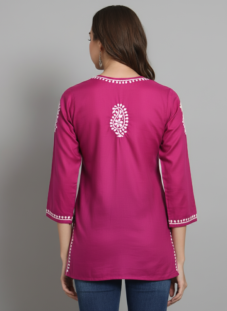 Women Hand Embroidered Chikankari Cotton Kurti PC3828
