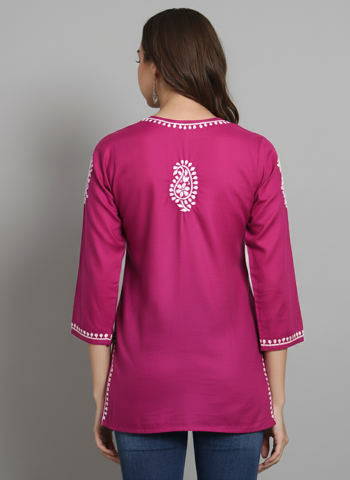 Women Hand Embroidered Chikankari Cotton Kurti PC3828