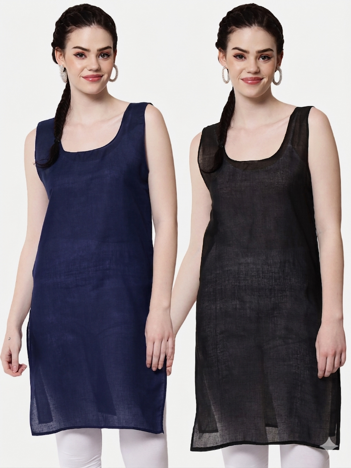 Women Pack Of 2 Solid Cotton Camisoles PC3603B-Navy3