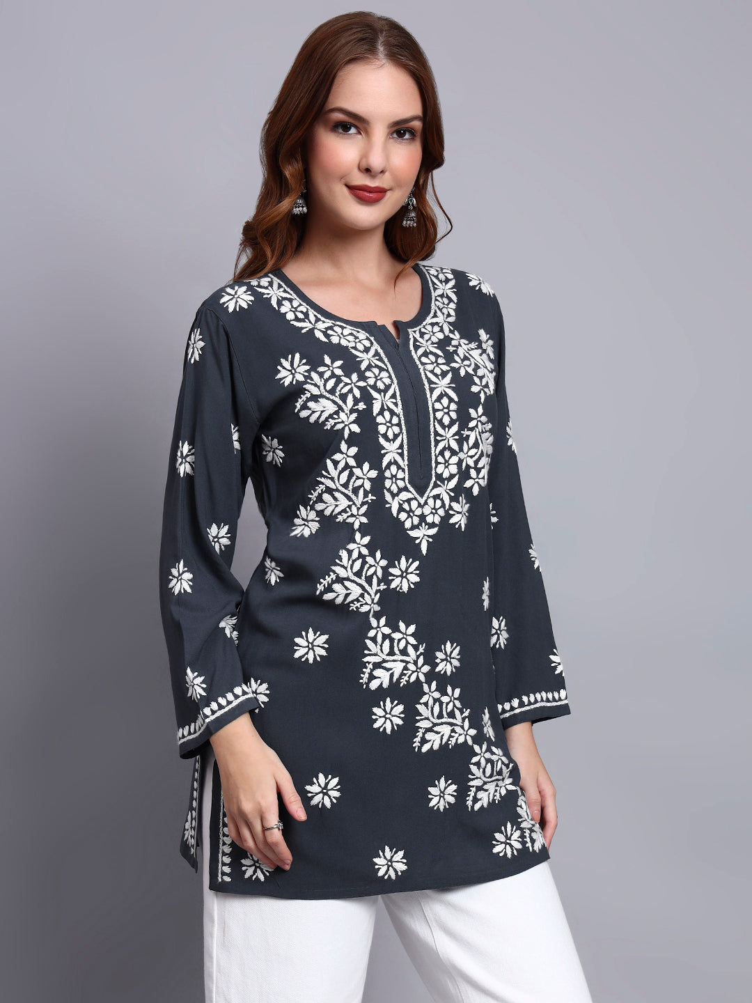 Women Hand Embroidered Chikankari Rayon Kurti PC4071