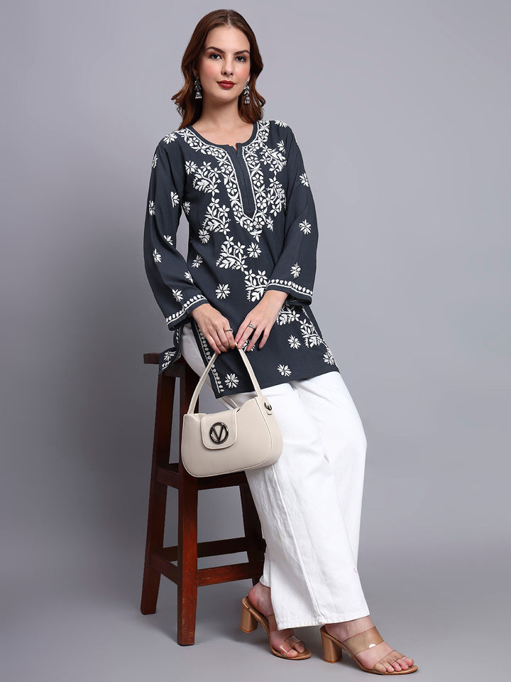 Women Hand Embroidered Chikankari Rayon Kurti PC4071