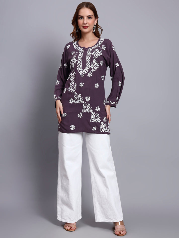 Women Hand Embroidered Chikankari Rayon Kurti PC4071