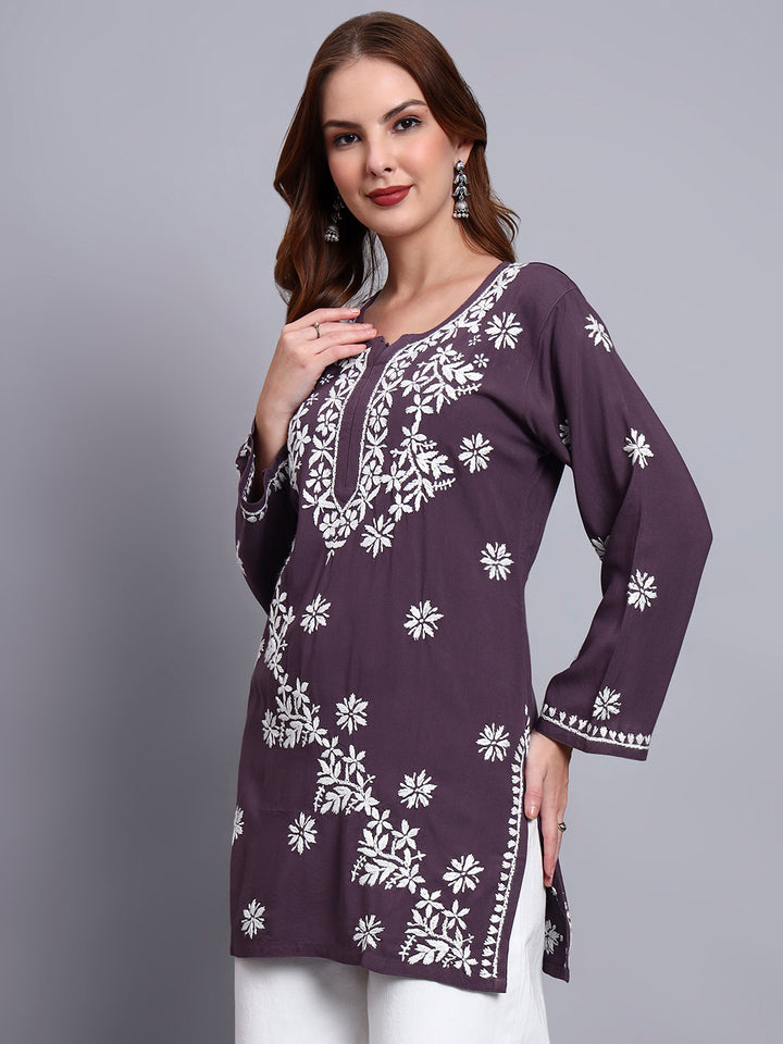 Women Hand Embroidered Chikankari Rayon Kurti PC4071