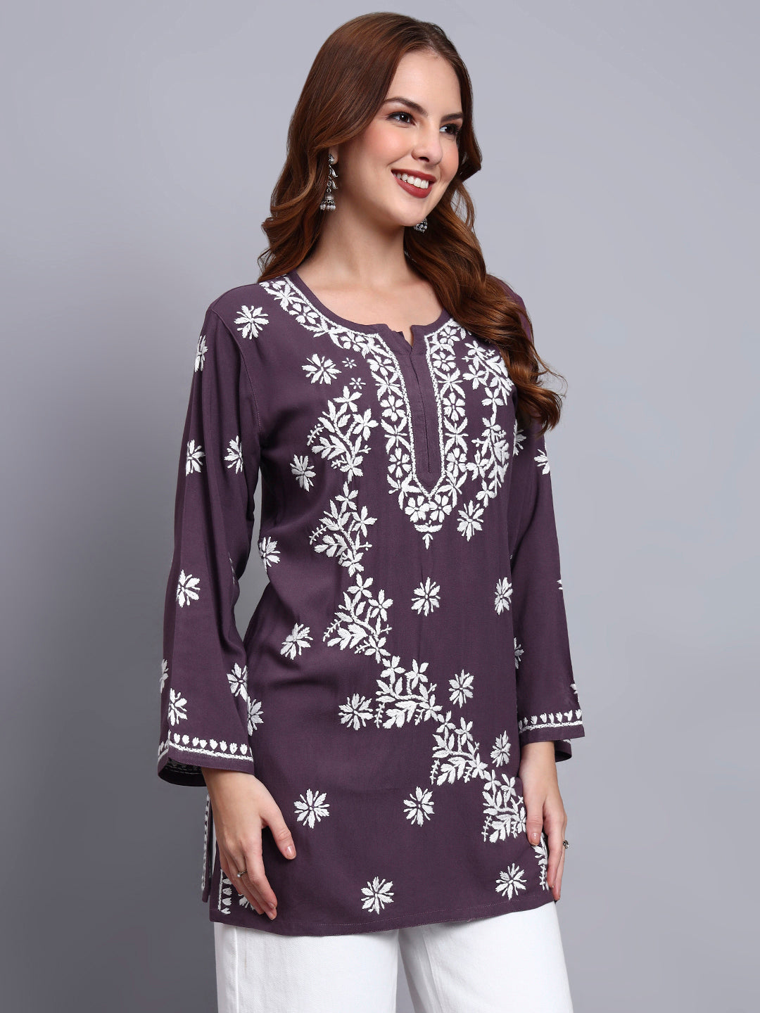 Women Hand Embroidered Chikankari Rayon Kurti PC4071