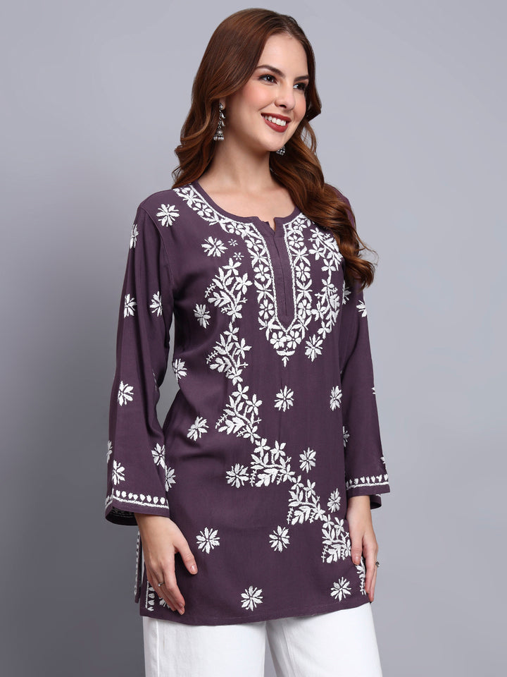 Women Hand Embroidered Chikankari Rayon Kurti PC4071