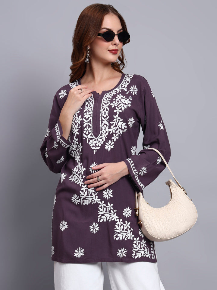 Women Hand Embroidered Chikankari Rayon Kurti PC4071