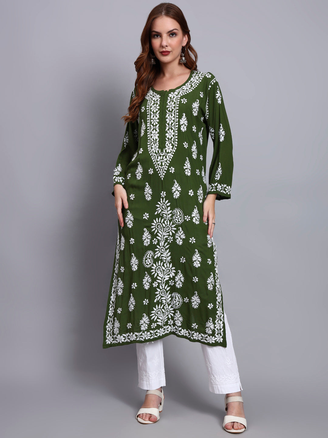Hand Embroidered Chikankari Modal Straight Kurta- PC4042