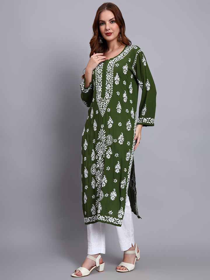 Hand Embroidered Chikankari Modal Straight Kurta- PC4042