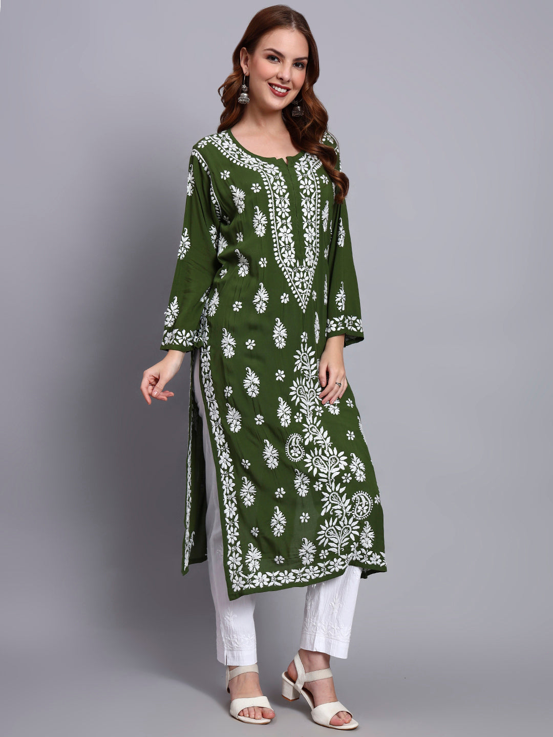 Hand Embroidered Chikankari Modal Straight Kurta- PC4042