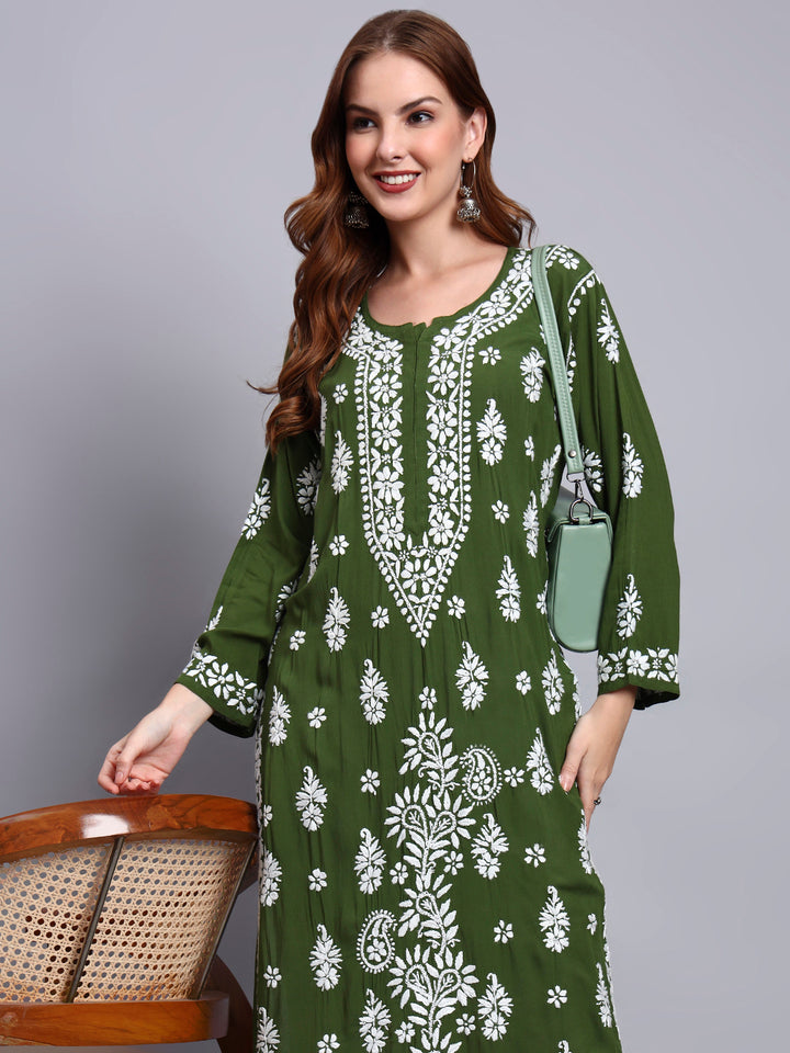 Hand Embroidered Chikankari Modal Straight Kurta- PC4042
