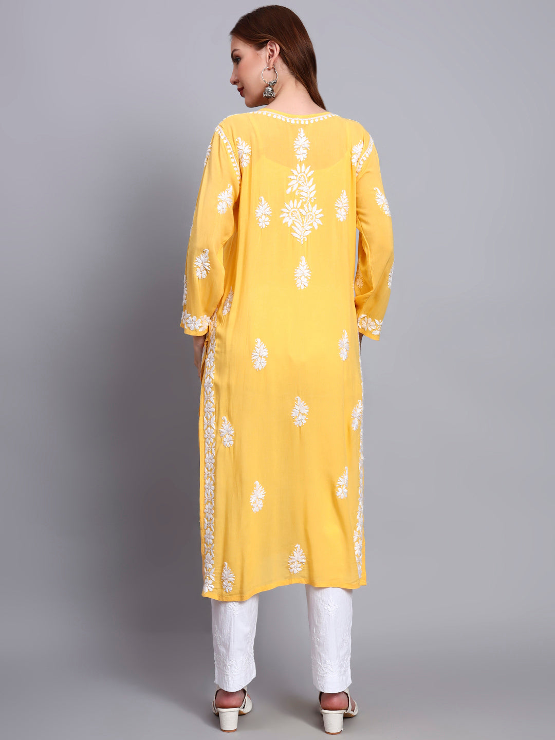 Hand Embroidered Chikankari Modal Straight Kurta- PC4042
