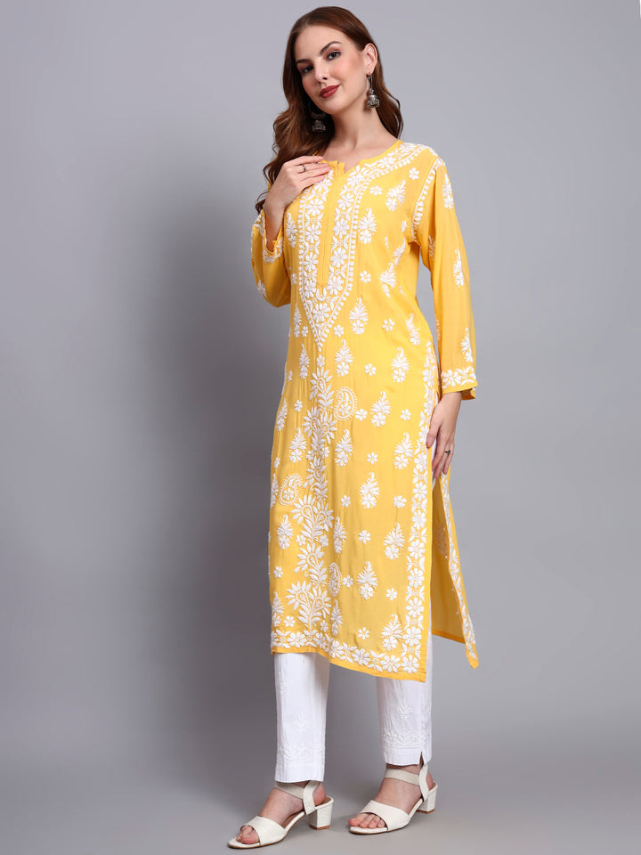 Hand Embroidered Chikankari Modal Straight Kurta- PC4042