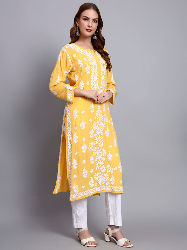 Hand Embroidered Chikankari Modal Straight Kurta- PC4042