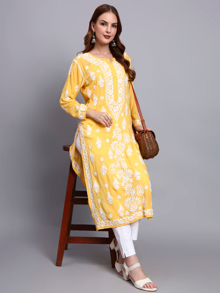 Hand Embroidered Chikankari Modal Straight Kurta- PC4042