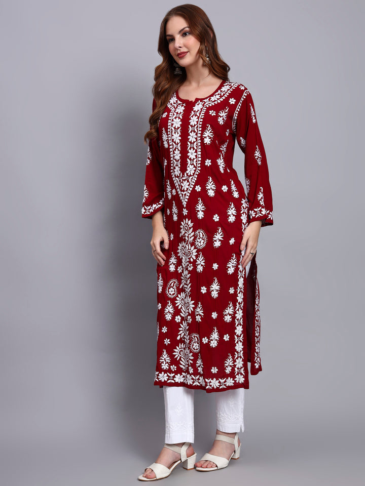Hand Embroidered Chikankari Modal Straight Kurta- PC4042