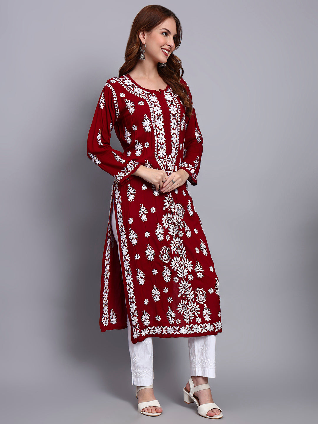 Hand Embroidered Chikankari Modal Straight Kurta- PC4042