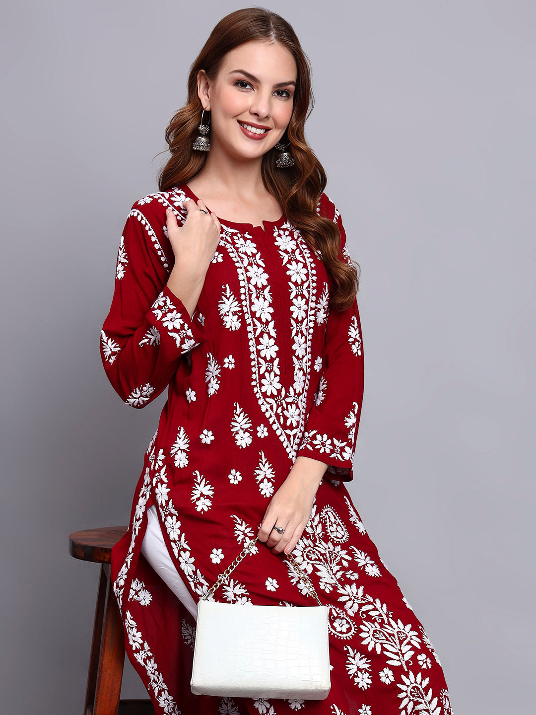 Hand Embroidered Chikankari Modal Straight Kurta- PC4042