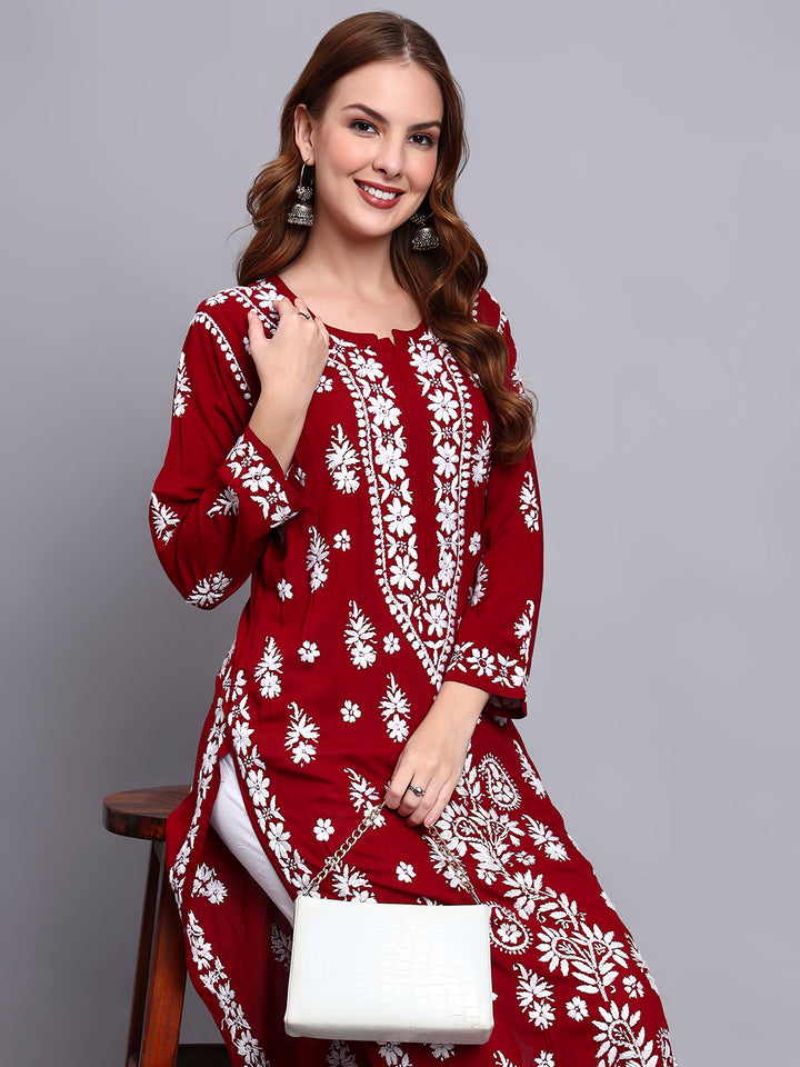 Hand Embroidered Chikankari Modal Straight Kurta- PC4042